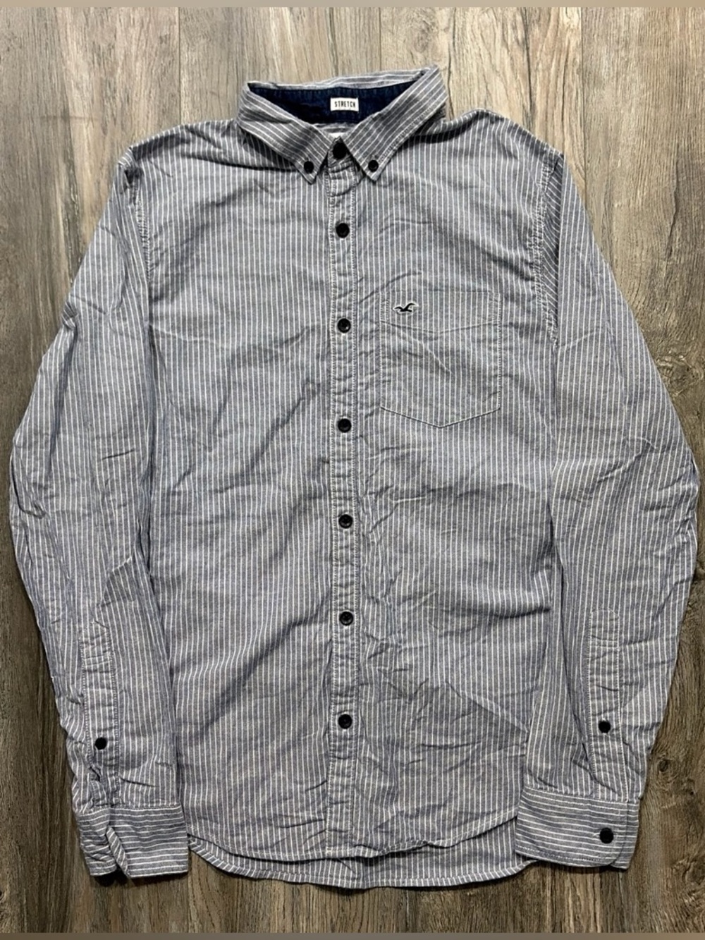 Hollister Epic Flex Blue Striped Button Up Shirt Medium